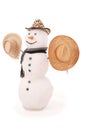 White snowman with scarf and three hat. Royalty Free Stock Photo