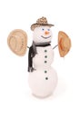 White snowman with scarf and three hat. Royalty Free Stock Photo