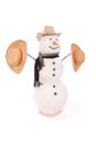 White snowman with scarf and three hat. Royalty Free Stock Photo