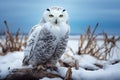 White snowy owl sitting in nature portrait. Creature Royalty Free Stock Photo