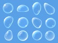 White soap bubbles. Close-up glassy and transparent water drops, abstract suds shapes and clean clear ball isolated