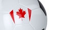 White soccer ball with flag of Canada on a white background. Isolated. Close up. 3D illustration Royalty Free Stock Photo