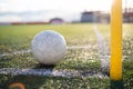 White soccer ball on the grass Royalty Free Stock Photo