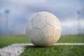 White soccer ball on the grass Royalty Free Stock Photo