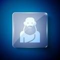 White Socrates icon isolated on blue background. Sokrat ancient greek Athenes ancient philosophy. Square glass panels