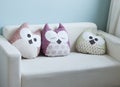 White sofa with cute owl pillows Royalty Free Stock Photo