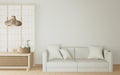 White Sofa minimal and wooden cabinet in modern room interior Japanese. 3D rendering