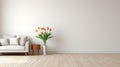 Minimalist Staging: Empty Room With Flowers And Couch