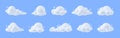 White soft clouds in sky. Overcast weather icons