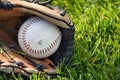 White softball in sports glove