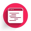 White Software, web developer programming code icon isolated with long shadow background. Javascript computer script Royalty Free Stock Photo