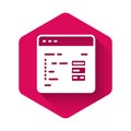 White Software, web developer programming code icon isolated with long shadow background. Javascript computer script Royalty Free Stock Photo