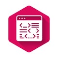 White Software, web developer programming code icon isolated with long shadow background. Javascript computer script Royalty Free Stock Photo