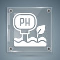 White Soil ph testing icon isolated on grey background. PH earth test. Square glass panels. Vector Royalty Free Stock Photo