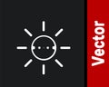 White Solar energy panel icon isolated on black background. Sun with lightning symbol. Vector Royalty Free Stock Photo