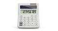 White Solar Powered Desktop Calculator with Digital Display on Clean White Background Royalty Free Stock Photo