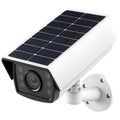 White solar powered security camera with lens and IR illuminators surveillance CCTV Royalty Free Stock Photo