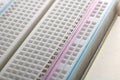 White solderless breadboard close up, view from above Royalty Free Stock Photo