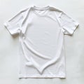 White solid color t-shirt, space for your drawing on a white background, top view.