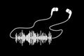 White sound wave with headphones on black bacgrounds. Vector t-shirt or poster design.