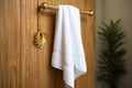 a white spa towel hanging on a brass nail in a tranquil home spa