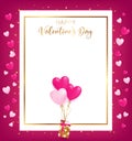 White space board with gold border and happy valentine`s day text Royalty Free Stock Photo