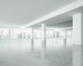 White space interior with large windows. 3d render