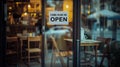 white space sign Restaurant door handle with push sign on glass doors.