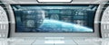 White spaceship interior with control panel digital screens 3D r