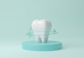 White sparkling tooth on a pedestal, clean healthy molar 3D rendering, dental care concept.