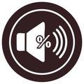 White speaker icon with a slashed zero percent symbol inside a dark circle, signifying mute or no sound Royalty Free Stock Photo