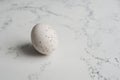 White speckled easter egg lying on white marble table Royalty Free Stock Photo