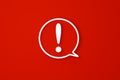 white speech bubble with exclamation mark. white speech bubble with exclamation mark. Hazard warning symbol. Red attention sign Royalty Free Stock Photo