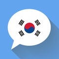 White speech bubble with Korea flag on blue background. Korean language conceptual illustration