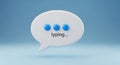White Speech Bubble with Three Blue Dots and Typing Text on a Light Blue Background chat communication Royalty Free Stock Photo