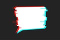 White speech bubble with retro glitch effect on a textured background
