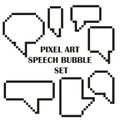 White speech bubbles with black pixel art set. Funny conversation conversation icons pixelated vector illustration