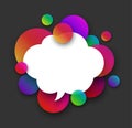 White speech cloud with colour bubbles on grey. Royalty Free Stock Photo