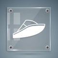 White Speedboat icon isolated on grey background. Square glass panels. Vector