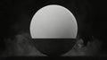 A white sphere with a black base sits in a black void, surrounded by black smoke. Royalty Free Stock Photo