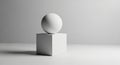 White Sphere Resting on a White Cube with Dramatic Lighting ball geometric shapes Royalty Free Stock Photo