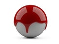 White sphere on top with a thick layer of red paint on top
