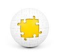 White spherical puzzle with missing pieces on white background