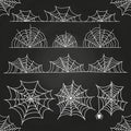 White spider web on chalkboard backdrop. Halloween borders and decor