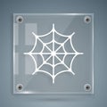 White Spider web icon isolated on grey background. Cobweb sign. Happy Halloween party. Square glass panels. Vector Royalty Free Stock Photo