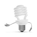 White spiral light bulb character making inviting gesture