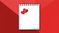 White notepad with red hearts on cover on red background Royalty Free Stock Photo