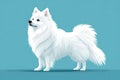 White spitz watercolor portrait painting. Illustrated dog puppy, isolated on blue background Royalty Free Stock Photo