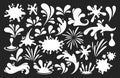 White Splashes And Blobs, Abstract Elements and Patterns Isolated on Black Background. Fluid Splashing Forms Royalty Free Stock Photo