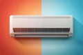 White Split System Air Conditioner Mounted on a Wall with Red and Blue Gradient Background Royalty Free Stock Photo